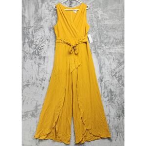 NEW Premier Amour Jumpsuit Womens 14 Mustard Yellow Sleeveless Belted Slit-Leg